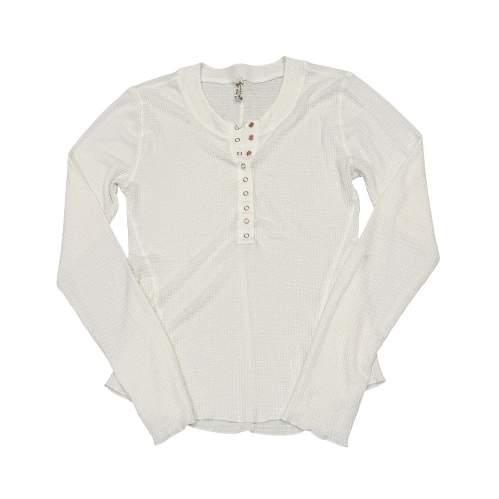 Free People One of the Girls L White Waffle Henley Top Bella Swan Twilight Y2K
